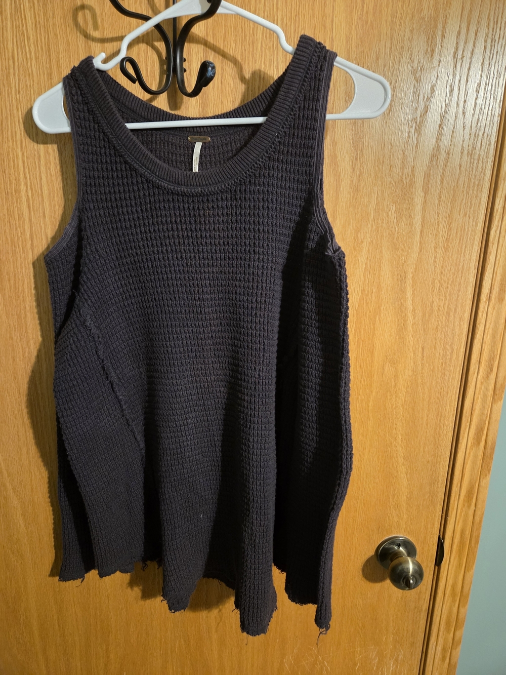 Free People Black Waffle-Knit Sleeveless Tank